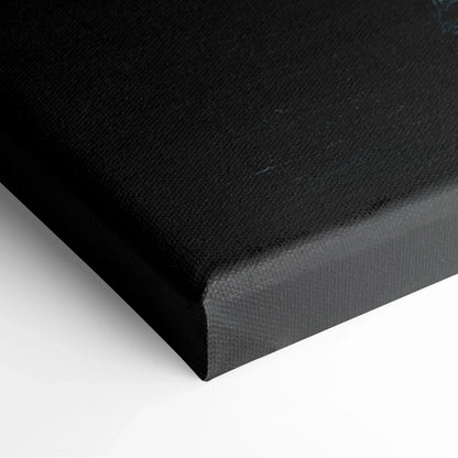 Close-up of a black canvas wrap with textured fabric and clean, sharp edges for wall art decor.