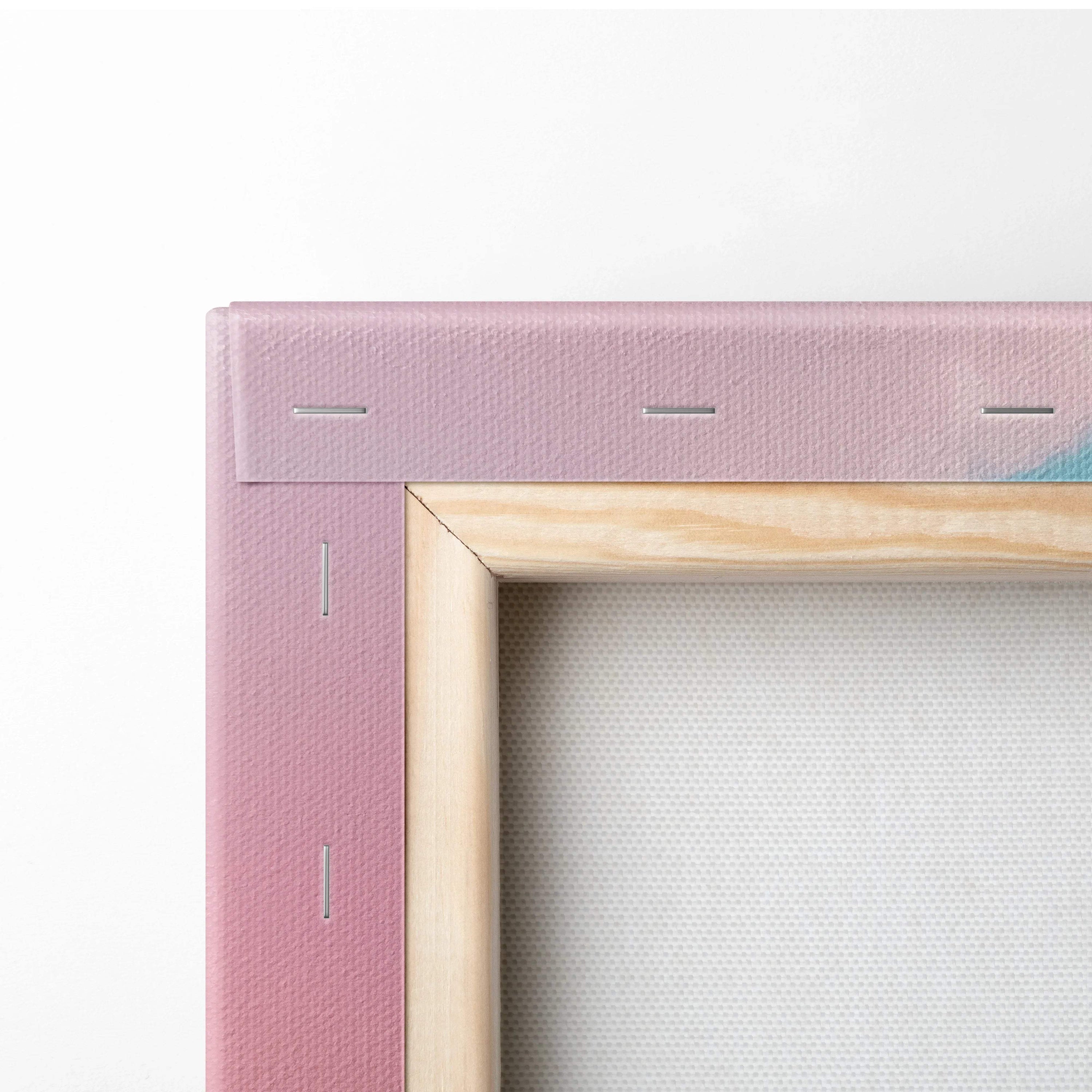 Pink pastel sky cloudscape canvas wall art in blush pink with light wood frame
