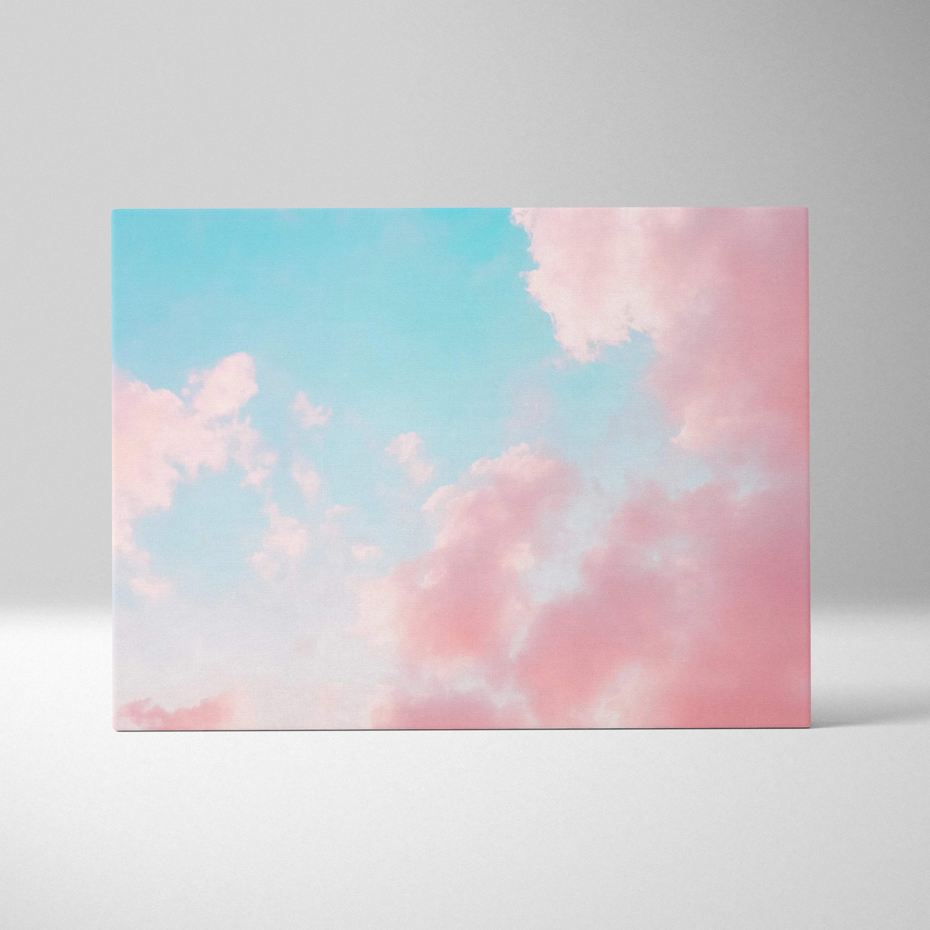 Pastel pink and baby blue sky cloudscape canvas wall art print