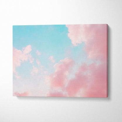 Pastel pink blue sky cloudscape canvas wall art in blush pink white