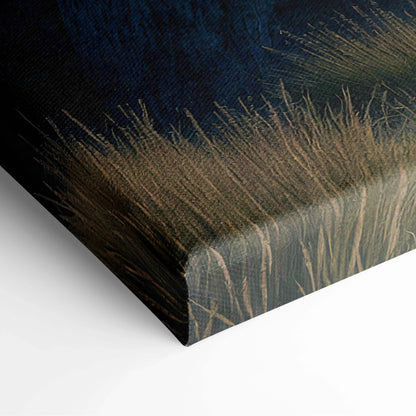 Epic alien planet canvas print with golden grasses navy sky