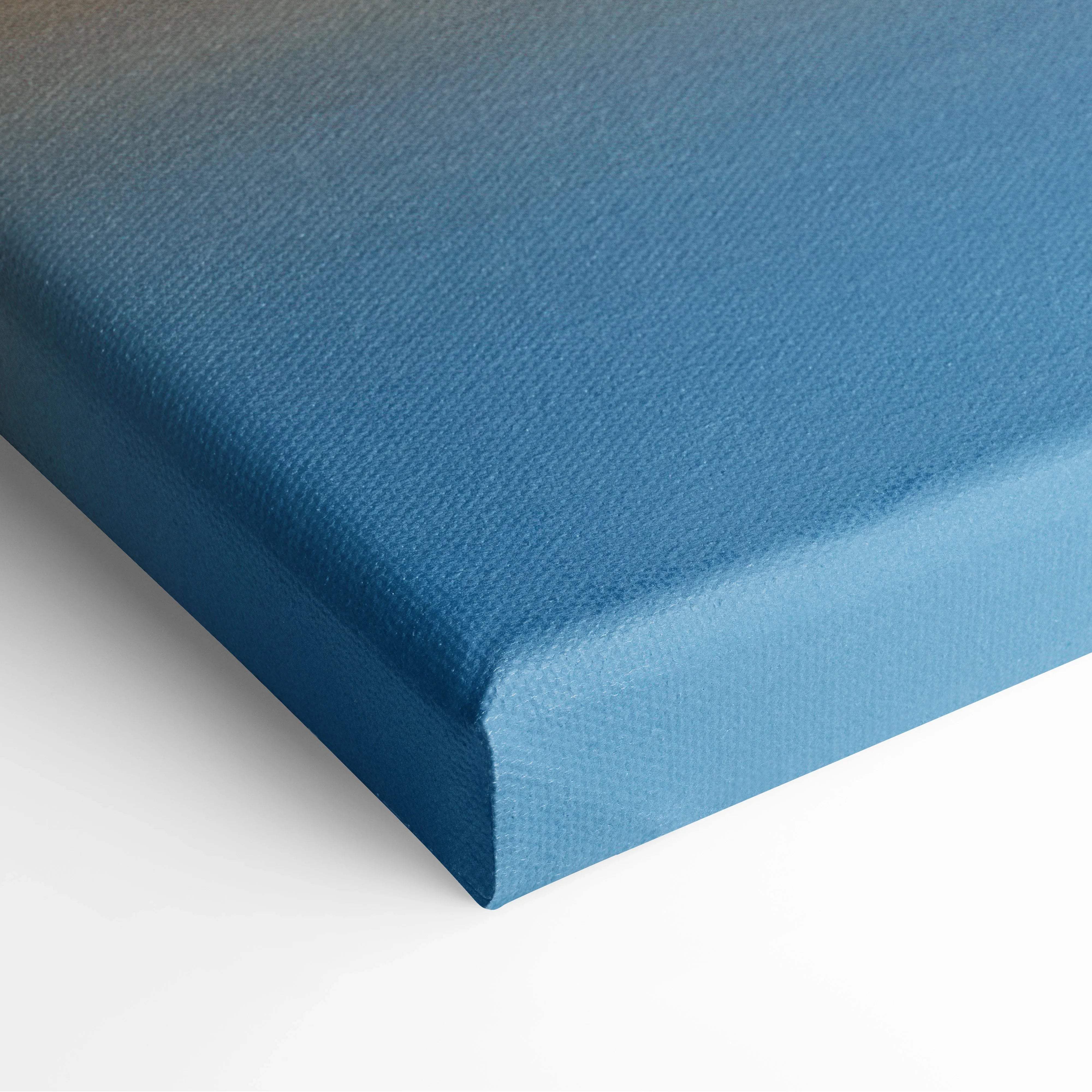 Solid blue textured woven canvas with raised edges, minimalist surreal art