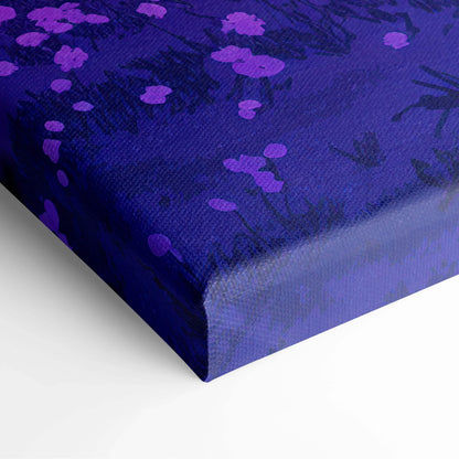 Whimsical lavender field cottage at twilight canvas print in purples