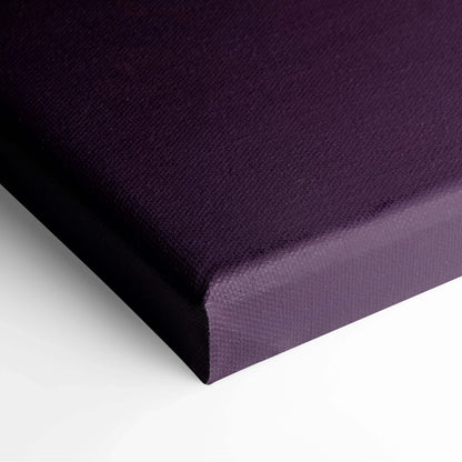 Back of deep purple stylized sunset canvas with textured weave and black bars