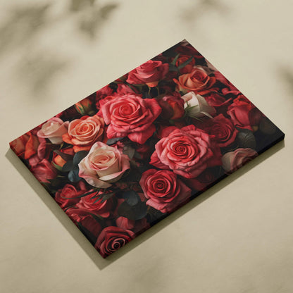 Vibrant rose floral canvas wall art with intricate details for elegant decor.