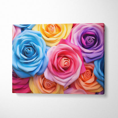 Colorful pastel roses close-up floral canvas wall art for vibrant home decor.