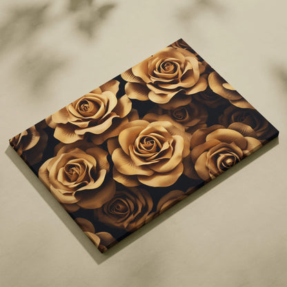 Canvas wall art featuring detailed bronze-toned roses with dark shadows for elegant floral decor.