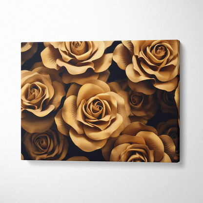 Bronze roses floral canvas wall art with detailed petals on dark background decor.
