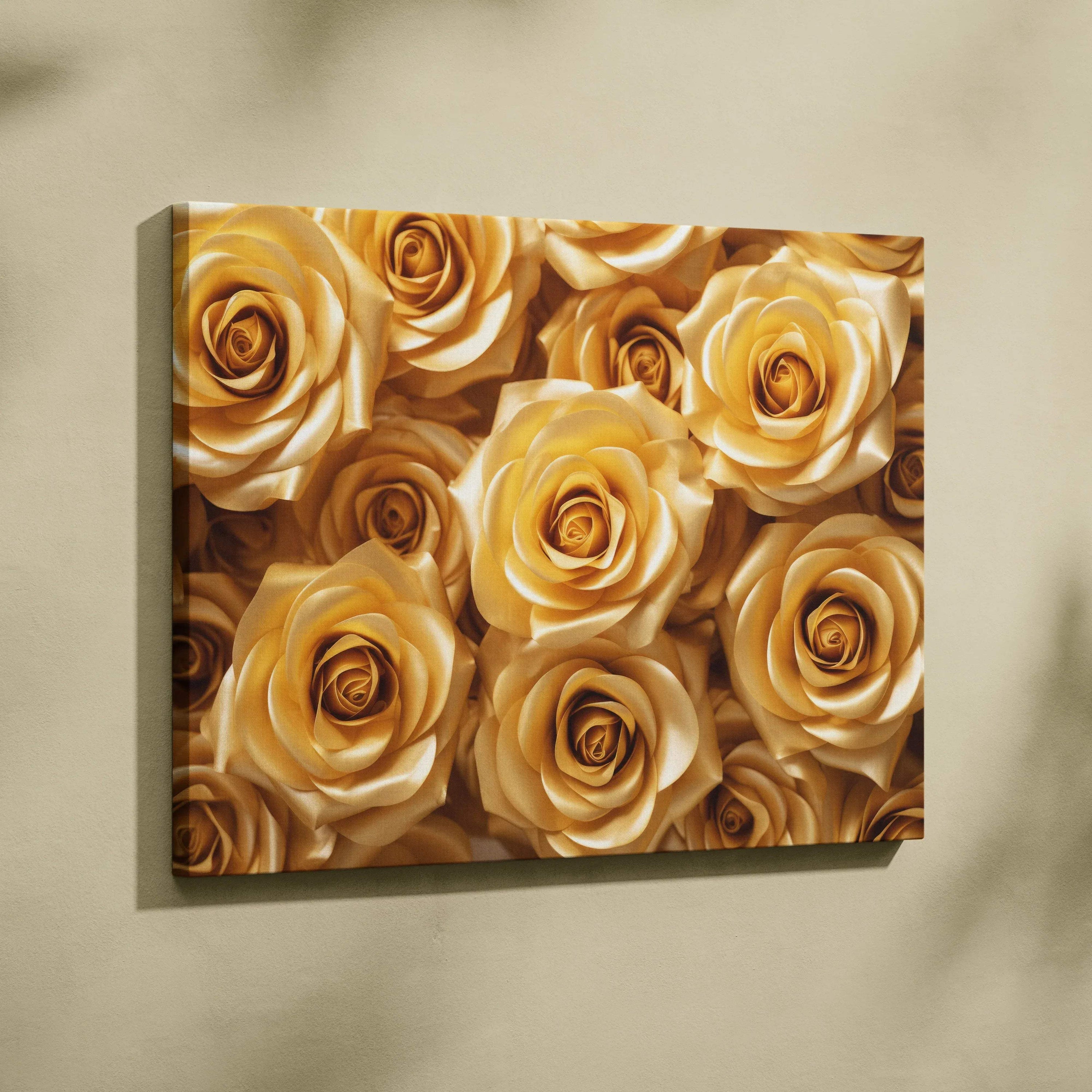 Canvas wall art featuring vibrant yellow gold roses in a detailed floral design for home decor.