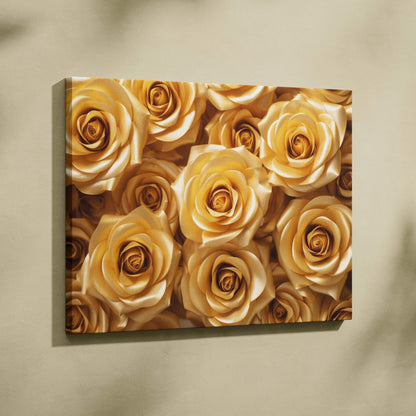 Canvas wall art featuring vibrant yellow gold roses in a detailed floral design for home decor.