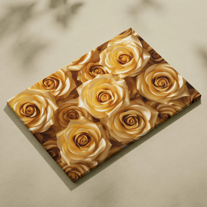 Yellow gold roses floral canvas wall art with detailed petals and soft shading, perfect for home decor.