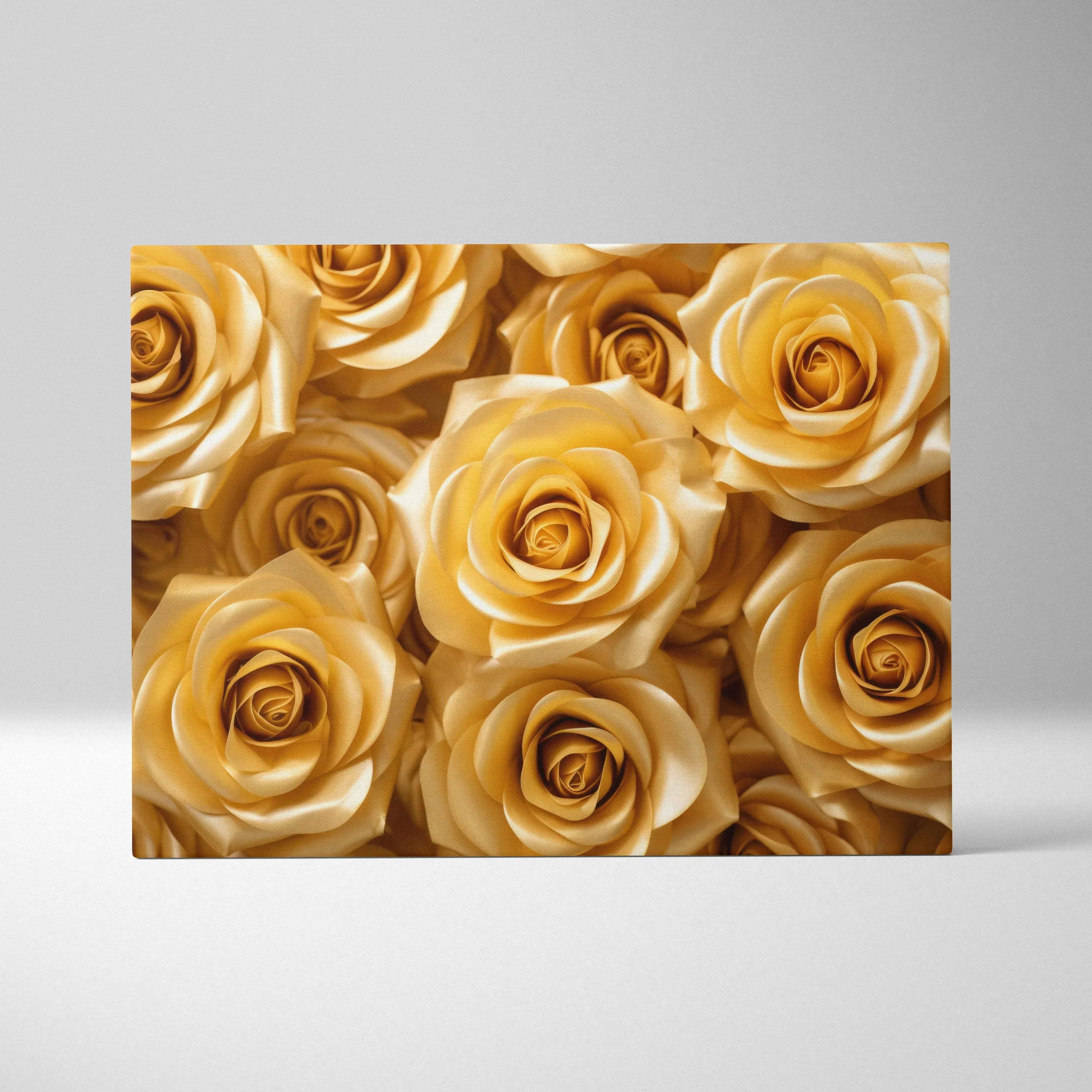 Yellow gold roses floral canvas wall art with detailed petals and warm tones for home decor.