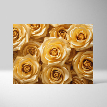 Yellow gold roses floral canvas wall art with detailed petals and warm tones for home decor.