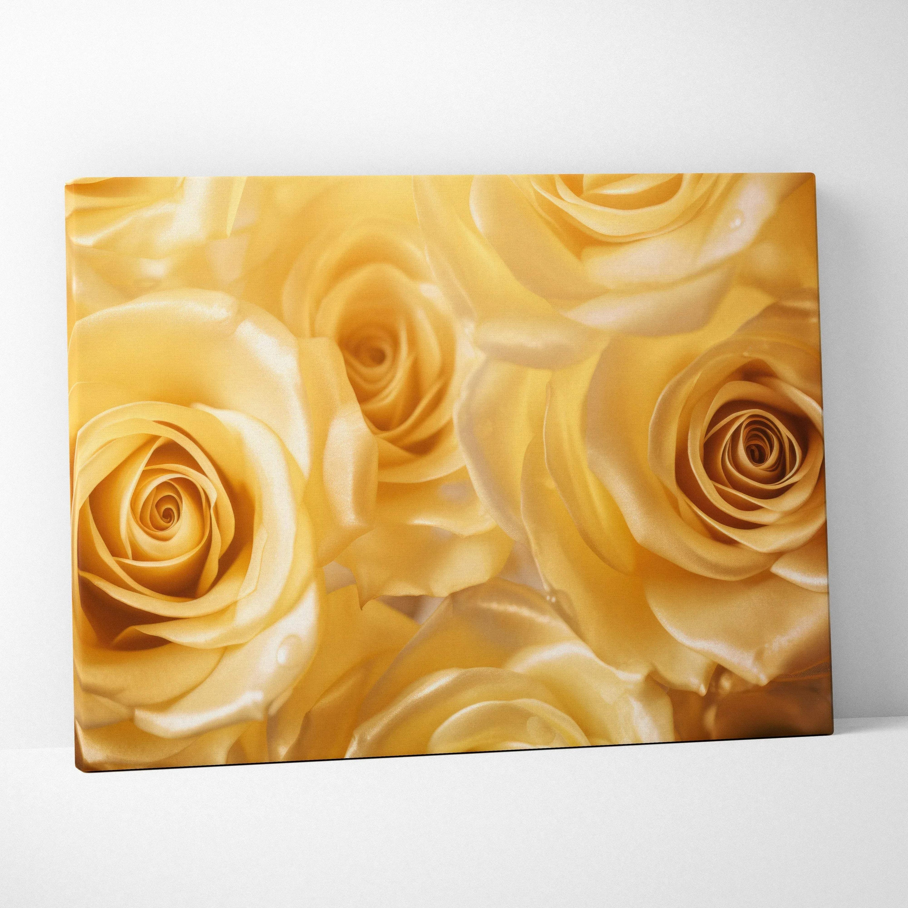 Canvas wall art featuring vibrant gold and yellow roses in a close-up floral design for home decor.