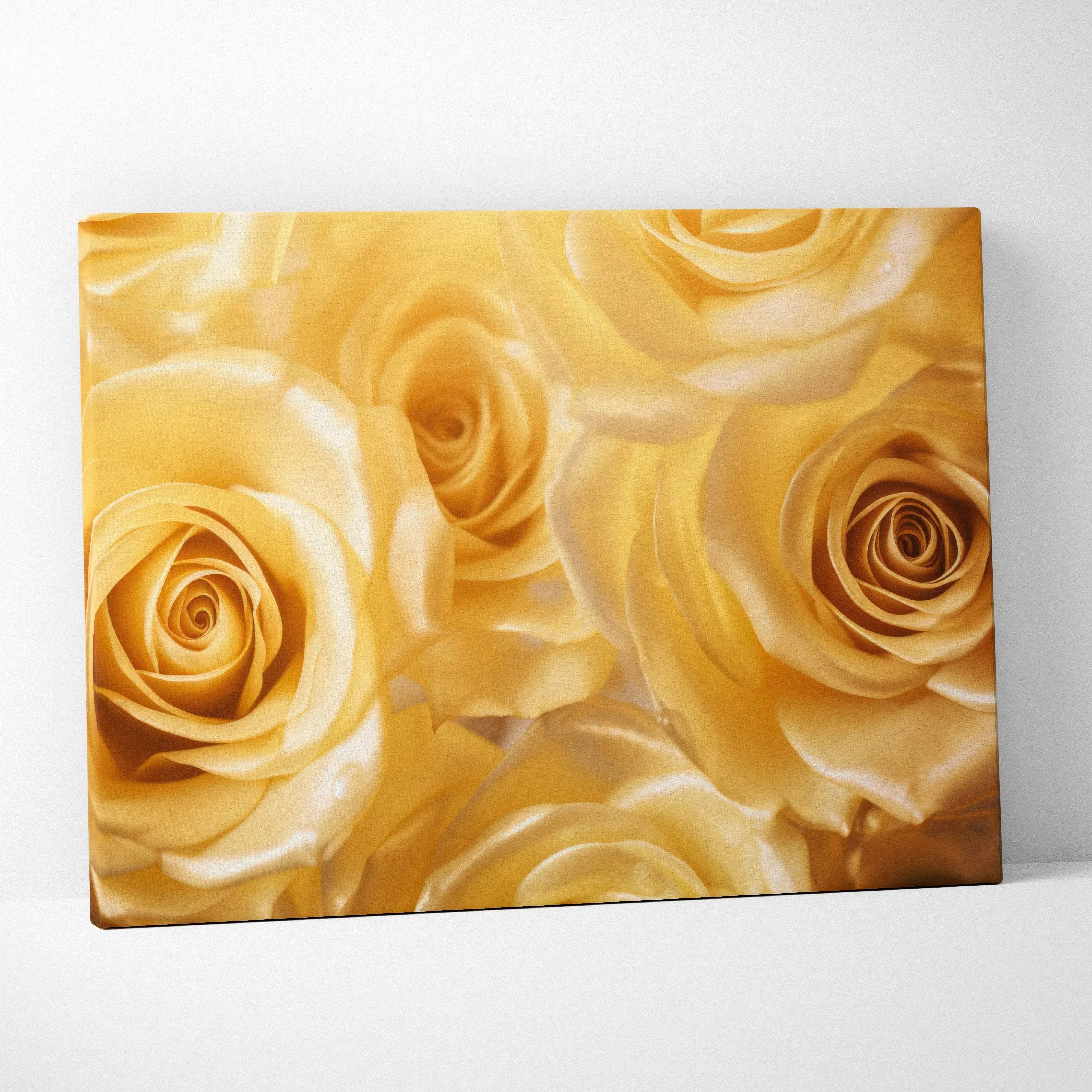 A canvas print of golden yellow roses with soft petals creating a warm modern floral bouquet wall art decor