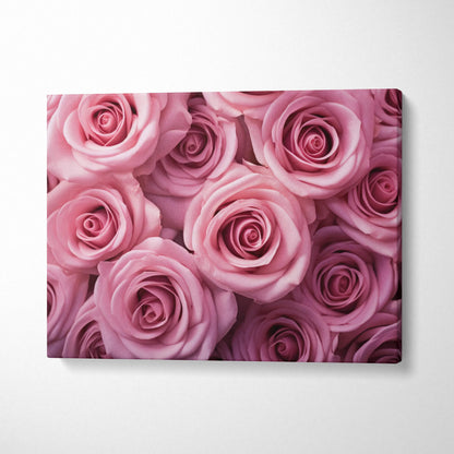 Vibrant pink roses close-up canvas wall art floral decor with soft petal details.