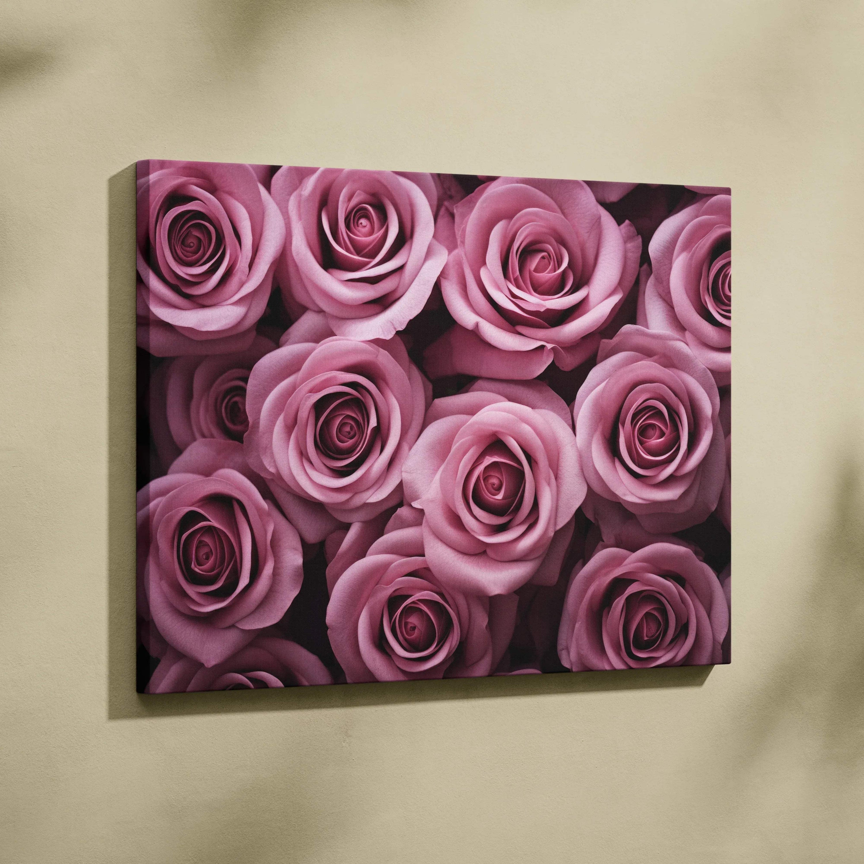 Canvas wall art featuring close-up pink roses with detailed petals for elegant floral decor.