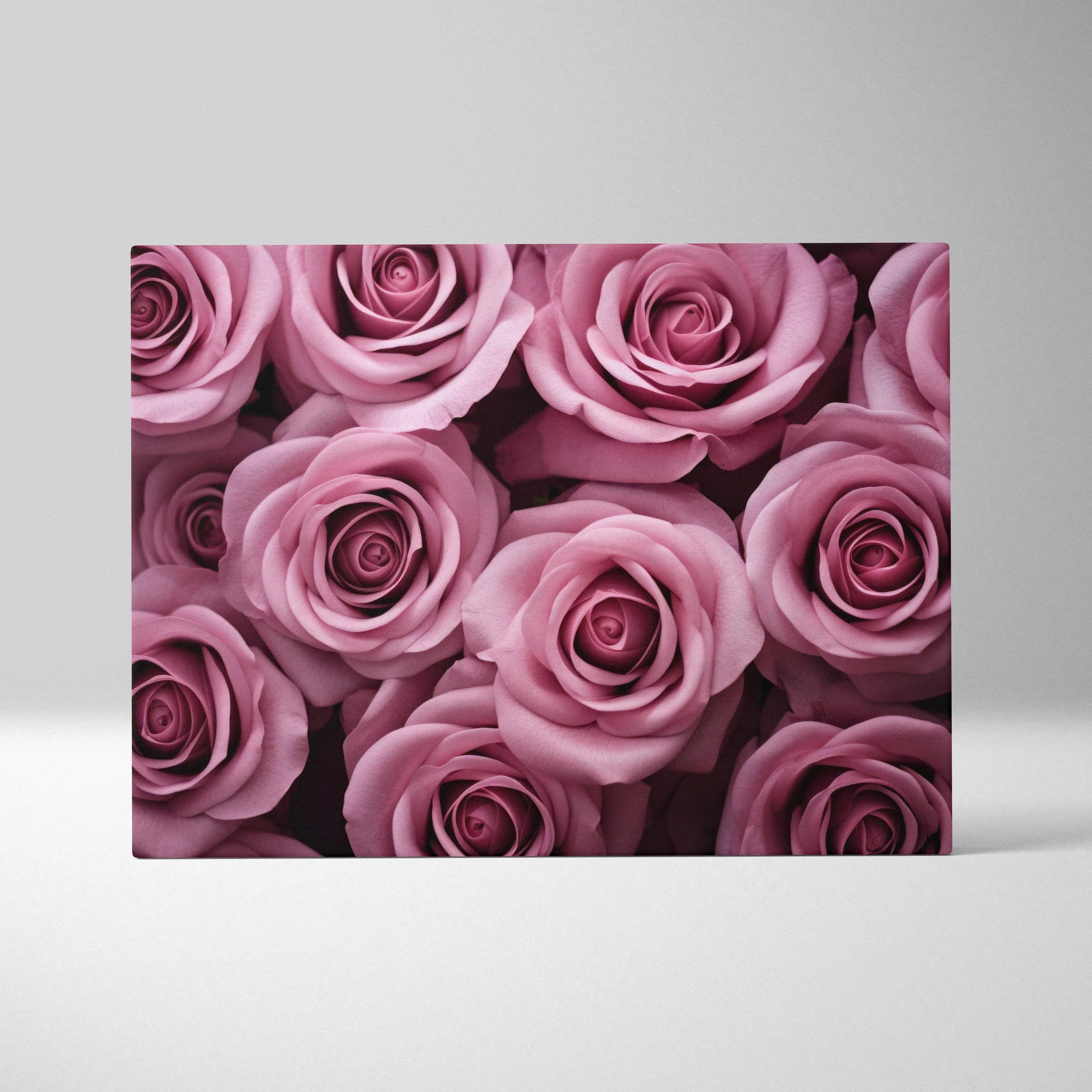 Canvas wall art featuring close-up pink roses with detailed petals for elegant floral decor.