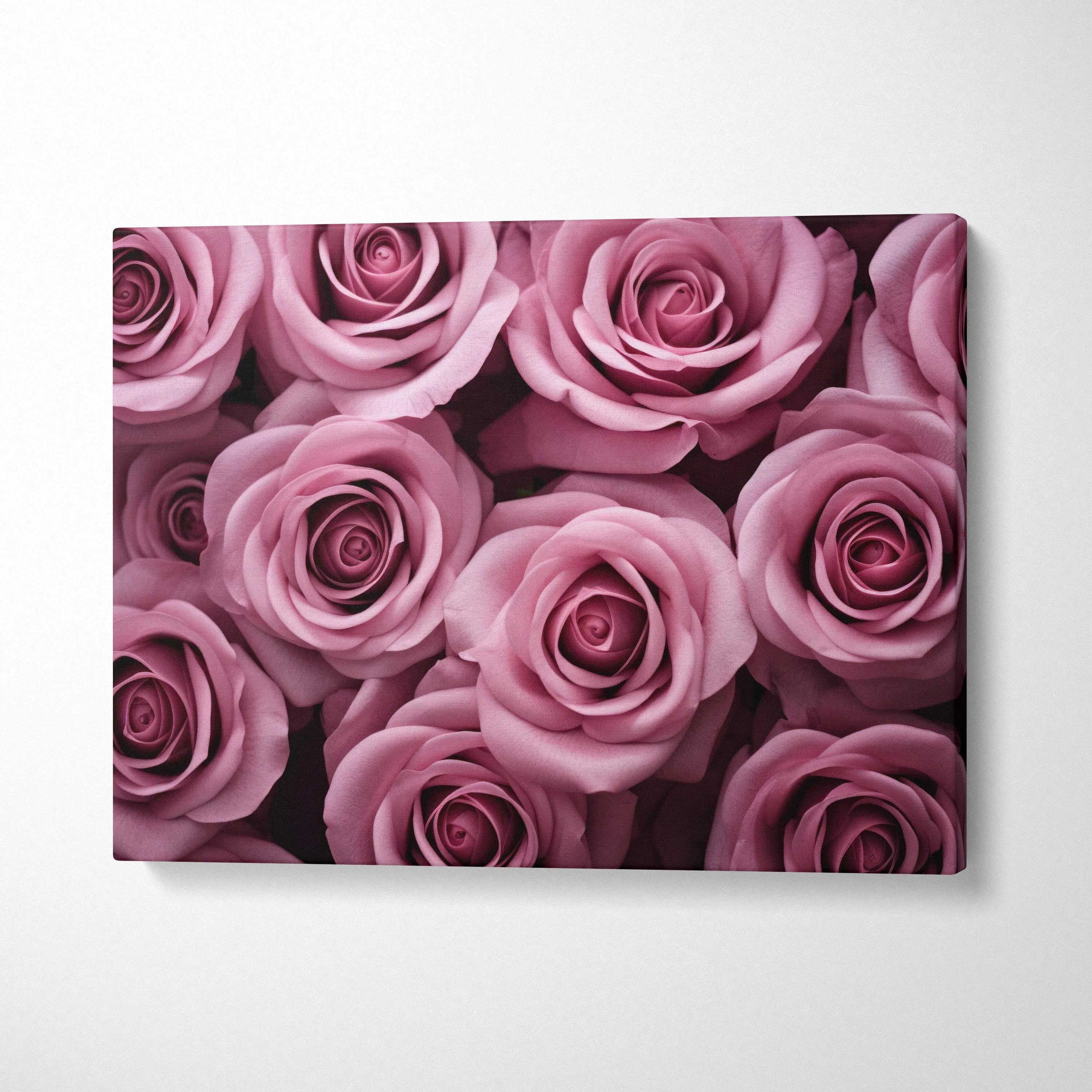 Canvas wall art featuring close-up of lush pink roses for elegant home decor.