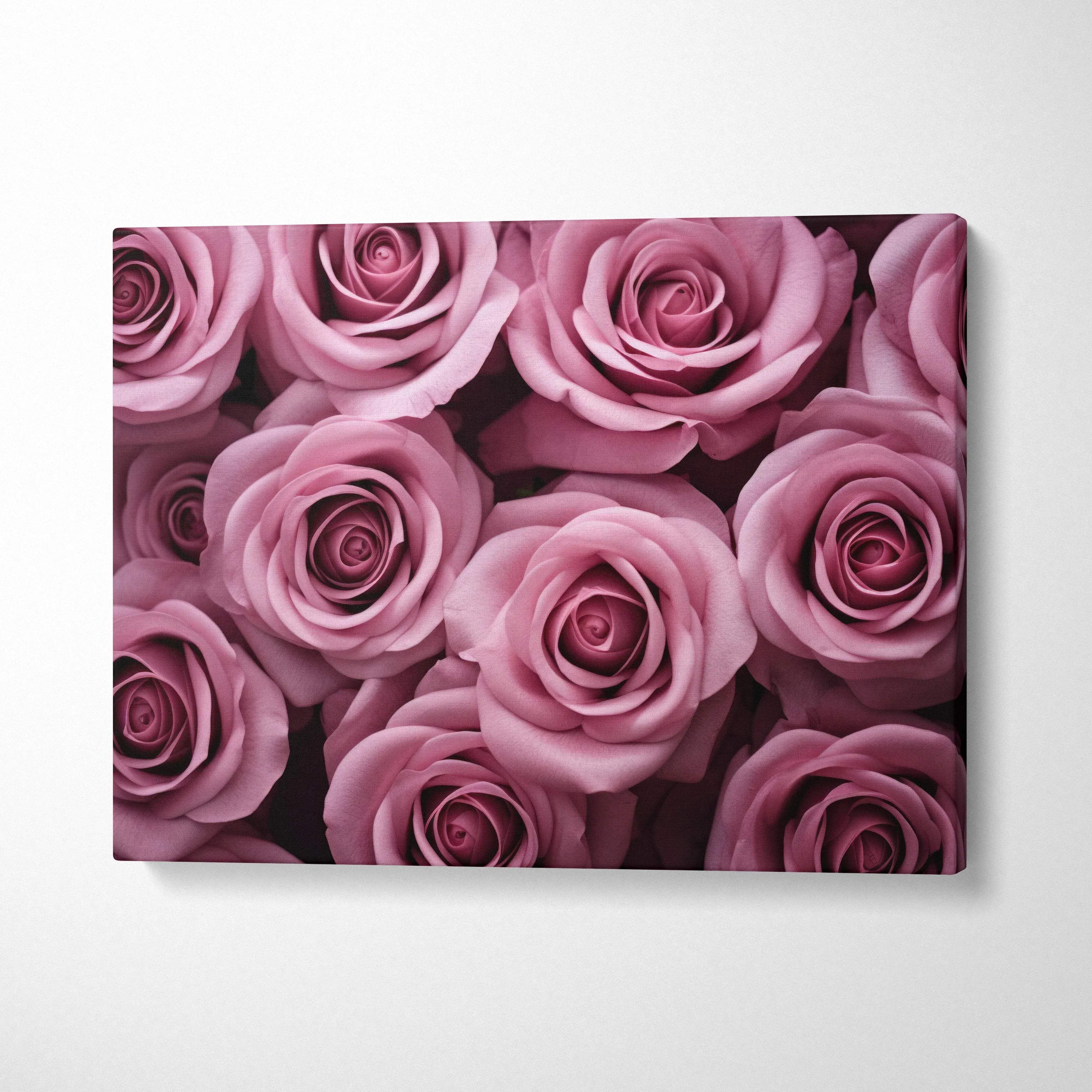 Canvas wall art featuring close-up of lush pink roses for elegant home decor.