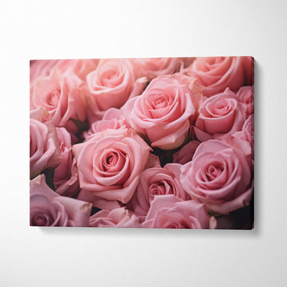 Vibrant pink roses floral canvas wall art with soft petals, elegant home decor style.