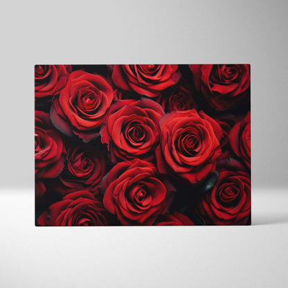 Canvas wall art featuring vibrant red roses in close-up detail for elegant floral decor.
