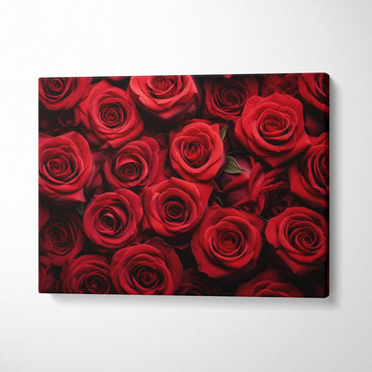 Vibrant red roses canvas wall art with rich floral details for elegant decor.
