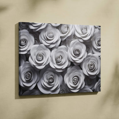 Grey roses floral canvas wall art with detailed petals for elegant home decor.