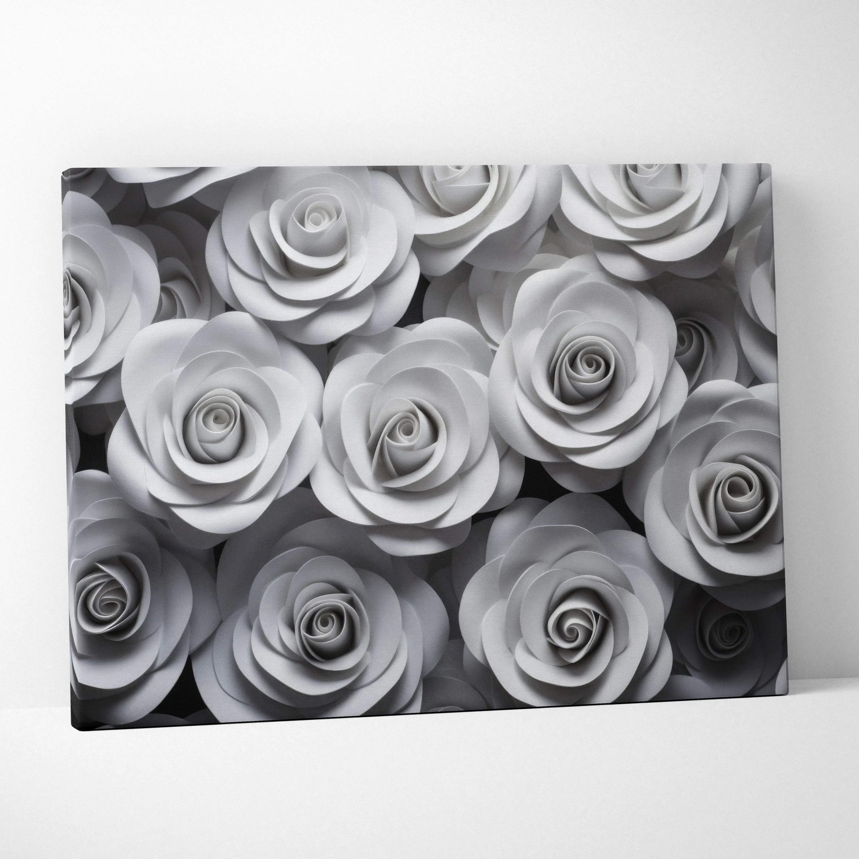 Canvas wall art featuring a cluster of grey roses in soft, detailed tones for elegant floral decor.