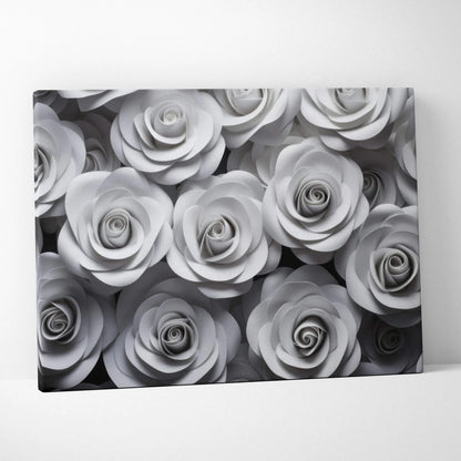 Canvas wall art featuring a cluster of grey roses in soft, detailed tones for elegant floral decor.