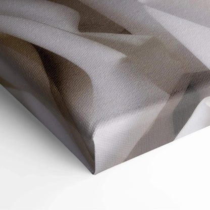 Close-up of textured canvas with soft white rose petals in muted sepia tones, elegant wall art decor.