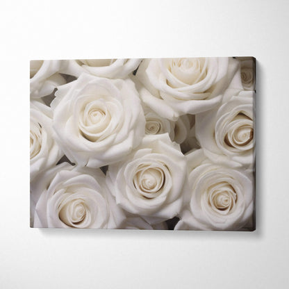 Canvas wall art featuring a close-up of elegant white roses for stylish home decor.