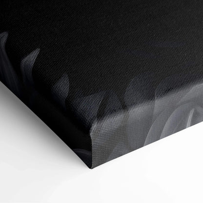 Black canvas wall art featuring a detailed drawing of black roses with subtle shading.