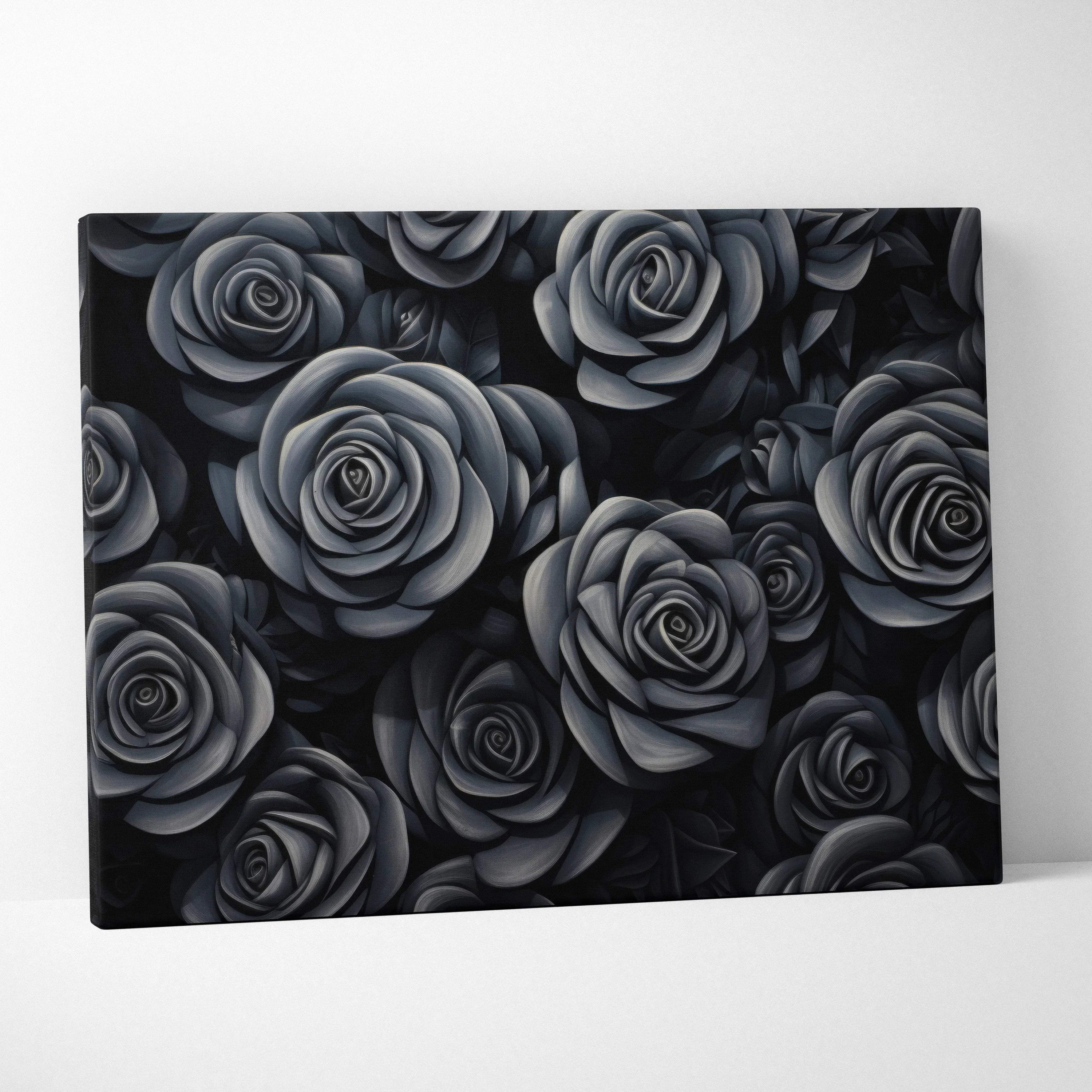 Canvas wall art featuring detailed black and gray roses with a soft, textured floral design for home decor.
