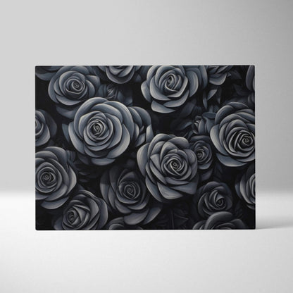 Canvas wall art featuring detailed black rose floral drawing with layered petals for elegant home decor.