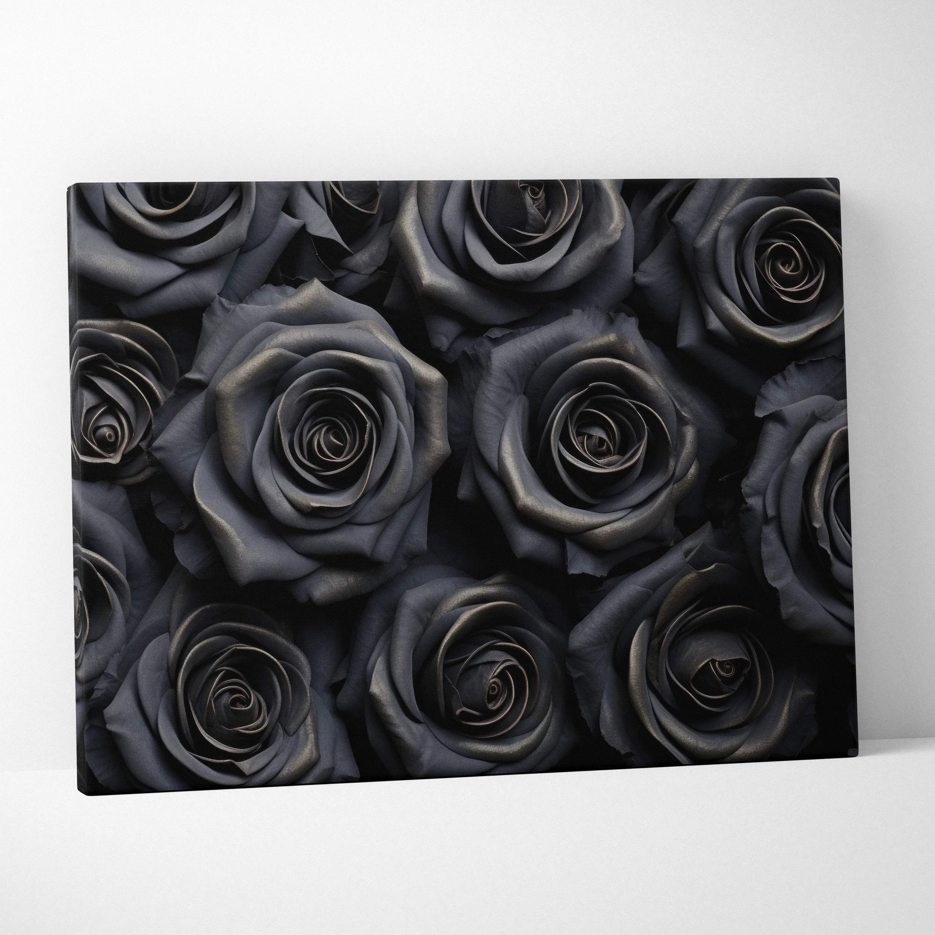 Canvas wall art featuring a close-up of black roses with detailed petals for elegant decor.
