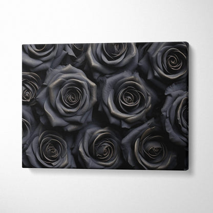Black roses floral canvas wall art with dark, detailed petals for elegant home decor.
