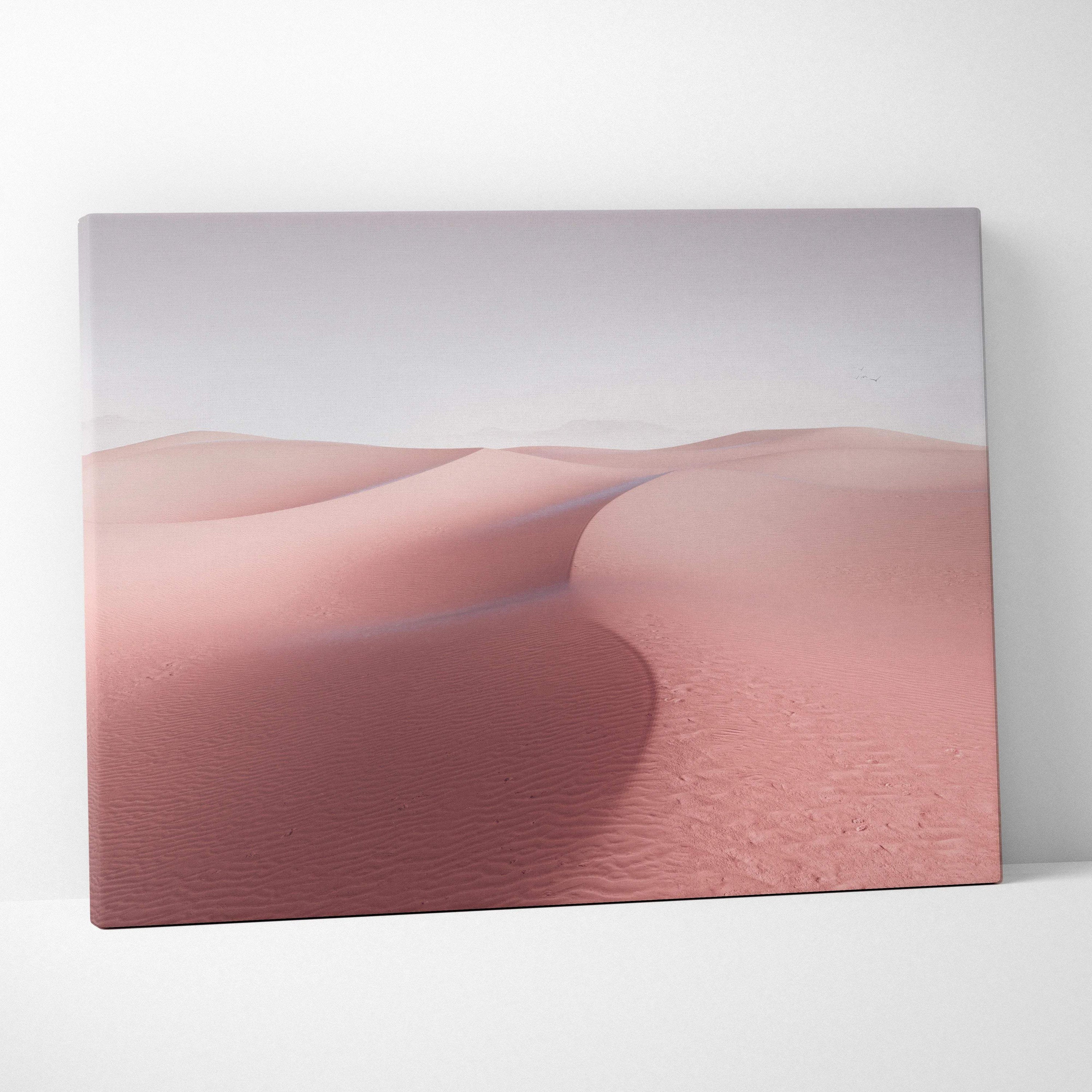 Soft pink desert dunes minimalist landscape canvas wall art with pale sky