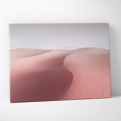 Soft pink desert dunes minimalist landscape canvas wall art with pale sky