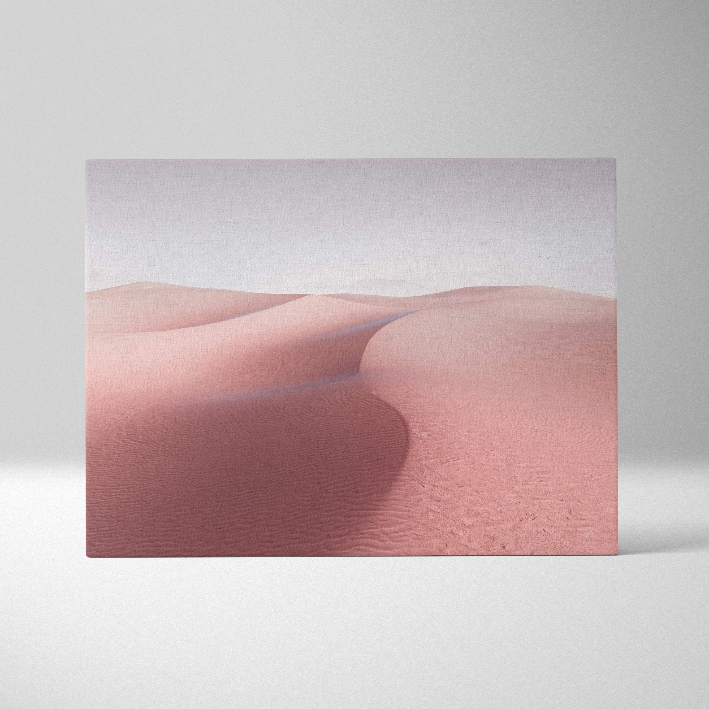 Soft pink desert dunes minimalist canvas wall art with pale sky