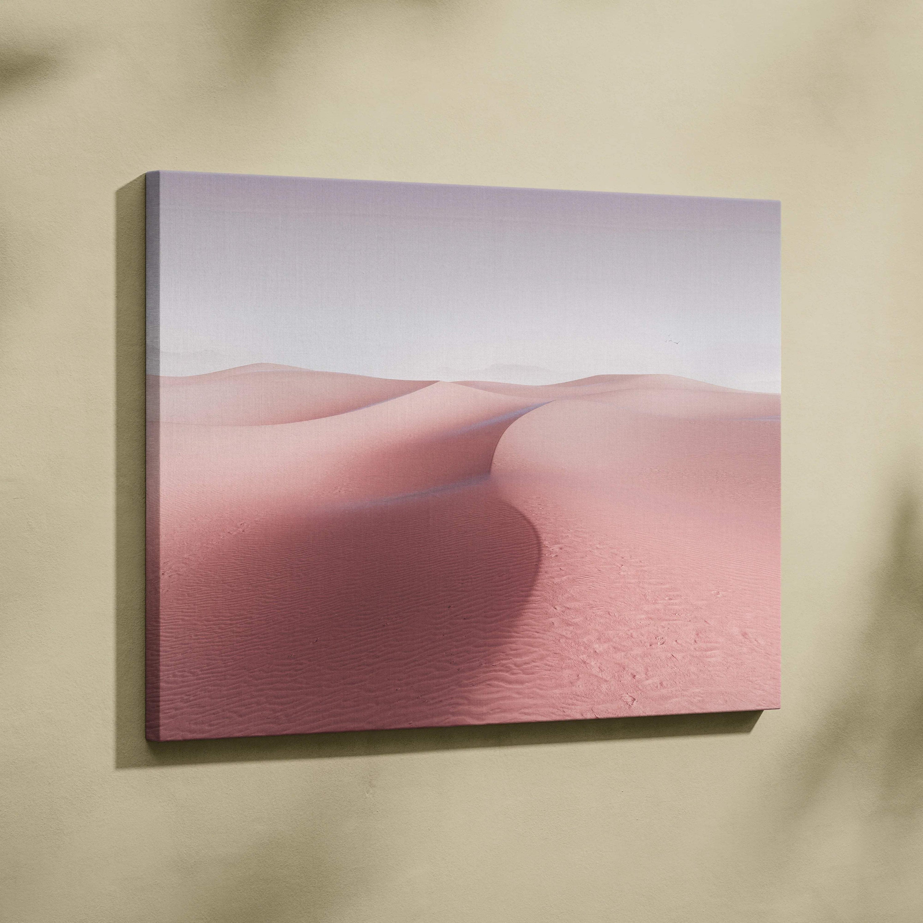 Soft pink desert dunes minimalist canvas wall art with pale lavender sky