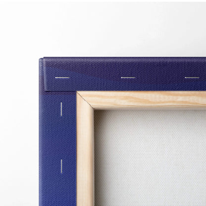 Deep blue textured canvas with light wood frame, Shanghai skyline at dusk
