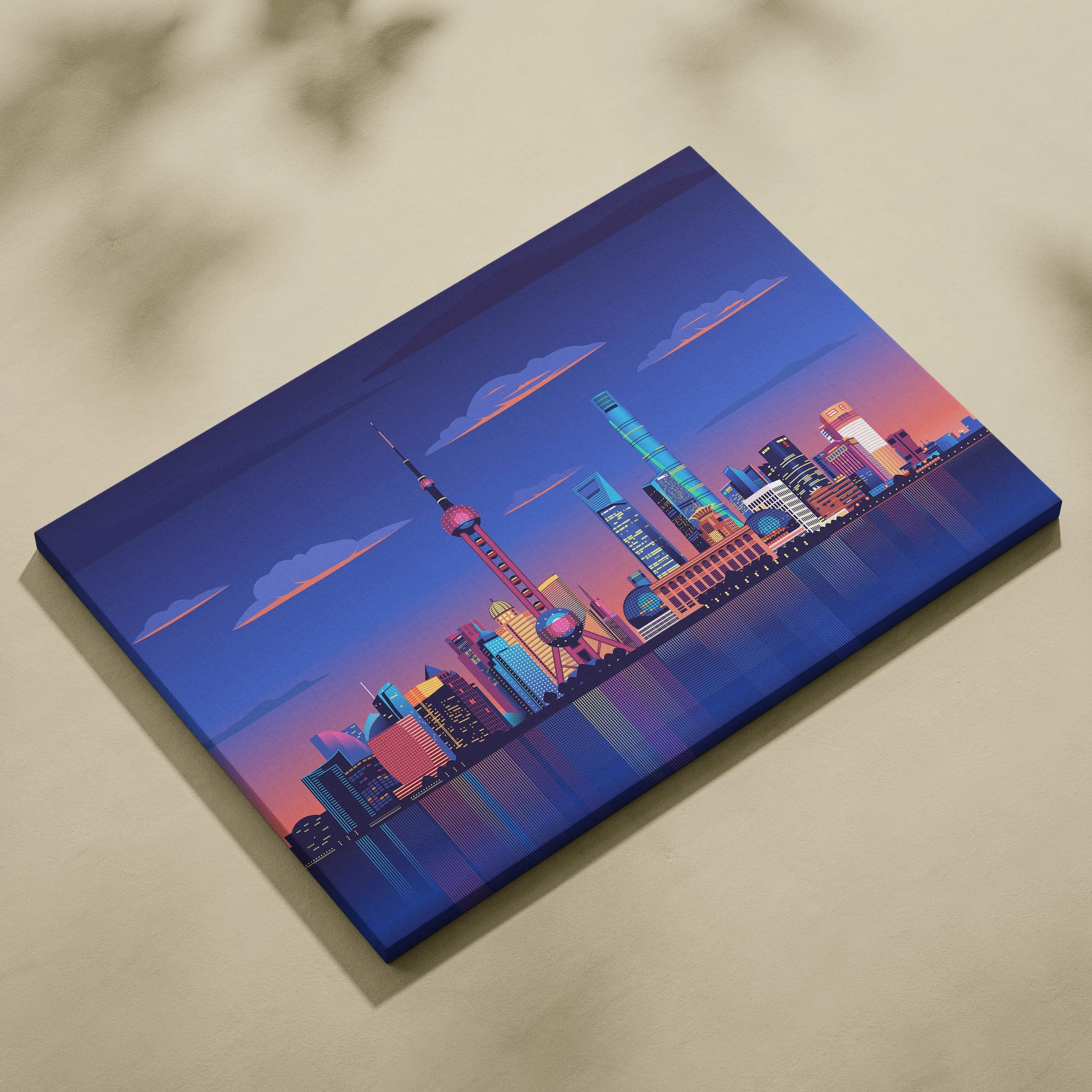 Shanghai skyline canvas art with Oriental Pearl Tower at dusk