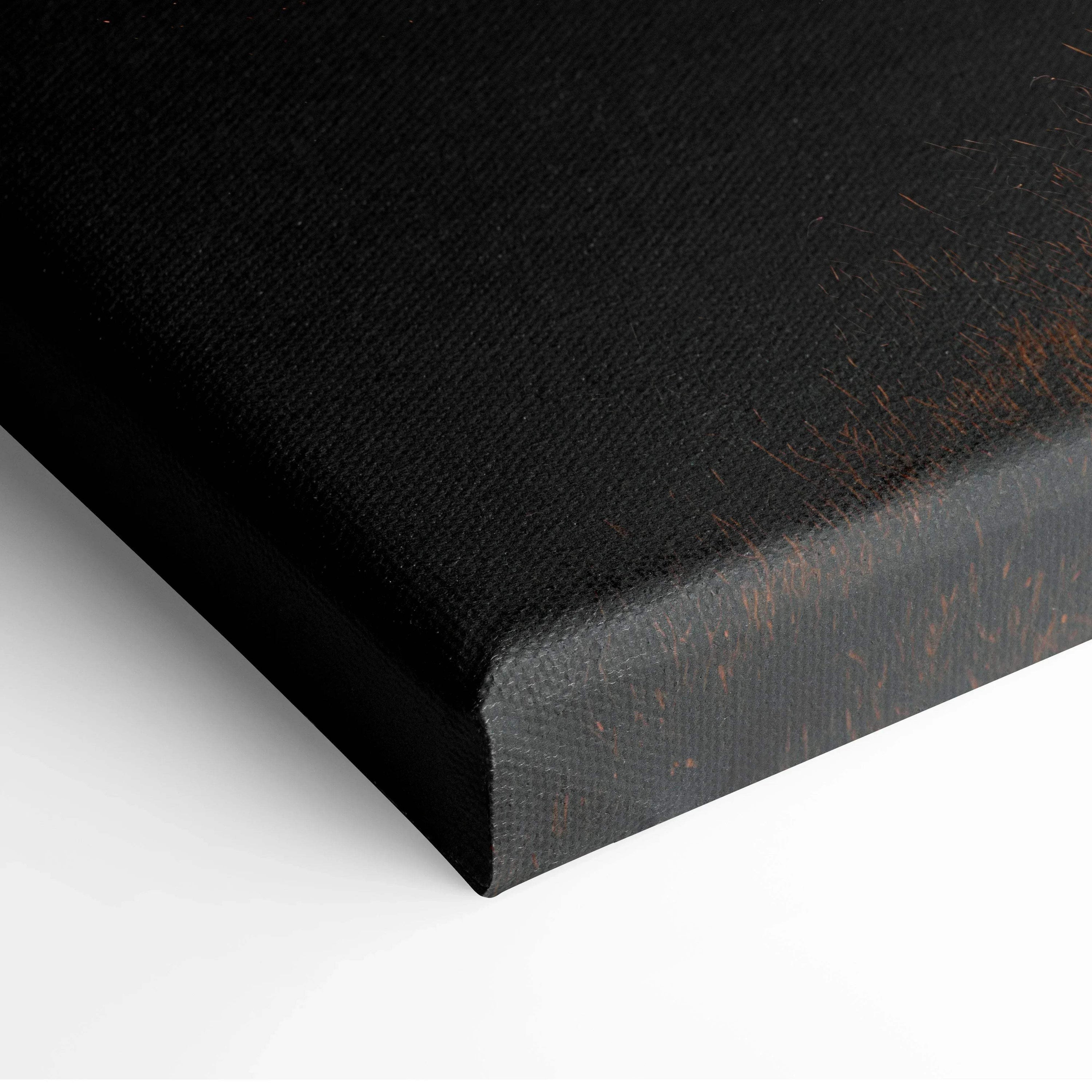 Close-up of black textured canvas corner showcasing premium wall art material and thickness.