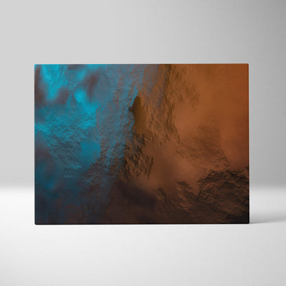 Abstract canvas wall art print with textured split design in vibrant teal and warm amber for modern living spaces