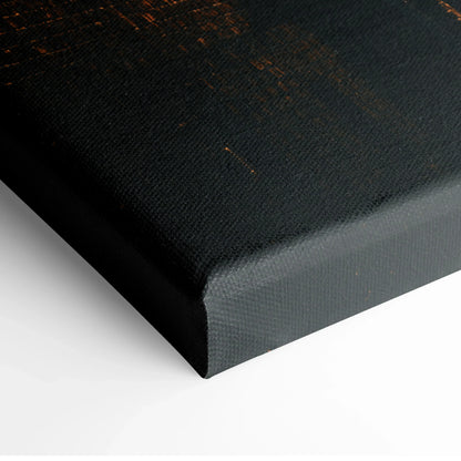 Close-up of black textured canvas wall art corner with subtle distressed details.