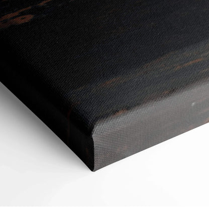Close-up of black textured canvas wrap for wall art with subtle brown accents and smooth edges.