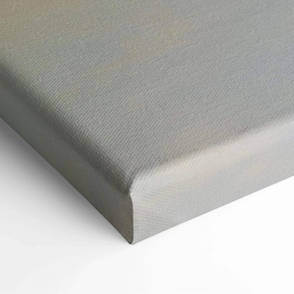 Gray textured canvas corner close-up showing wrapped edge for wall art.