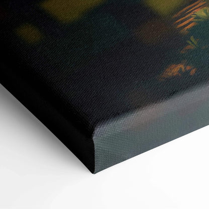 Black textured canvas back of cinematic mountain forest sunset wall art