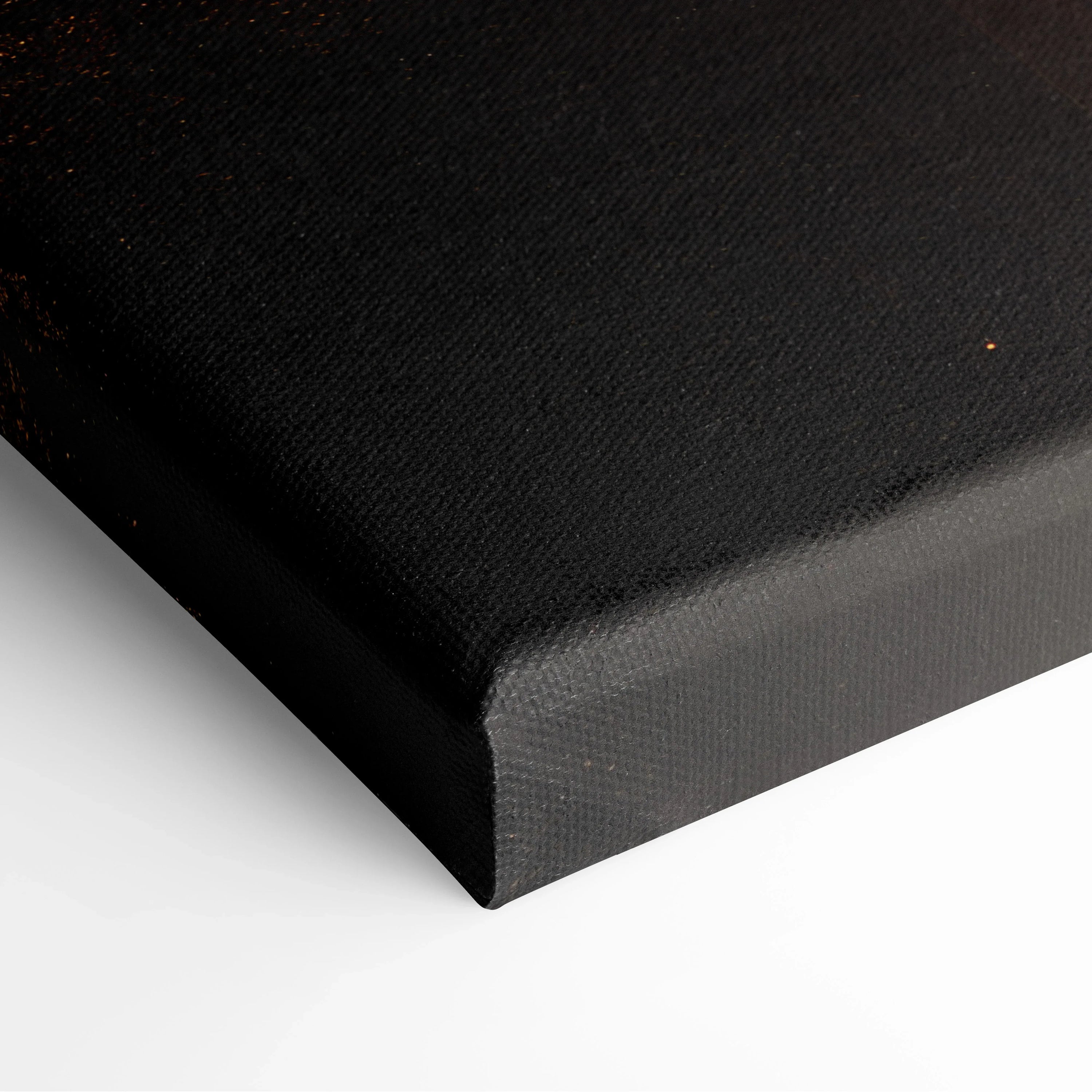 Black wrapped canvas corner with subtle textured fabric and tight, clean edges for wall art display.